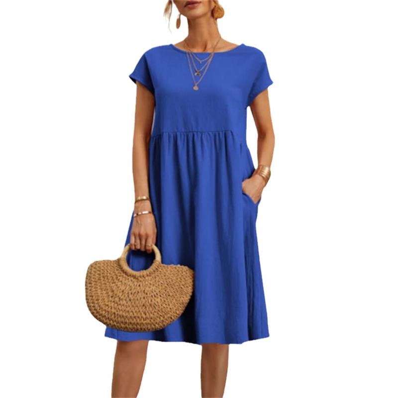 🌸50% OFF NOW! 🌸Summer Fashion Solid Color Cotton Linen Pocket Dress