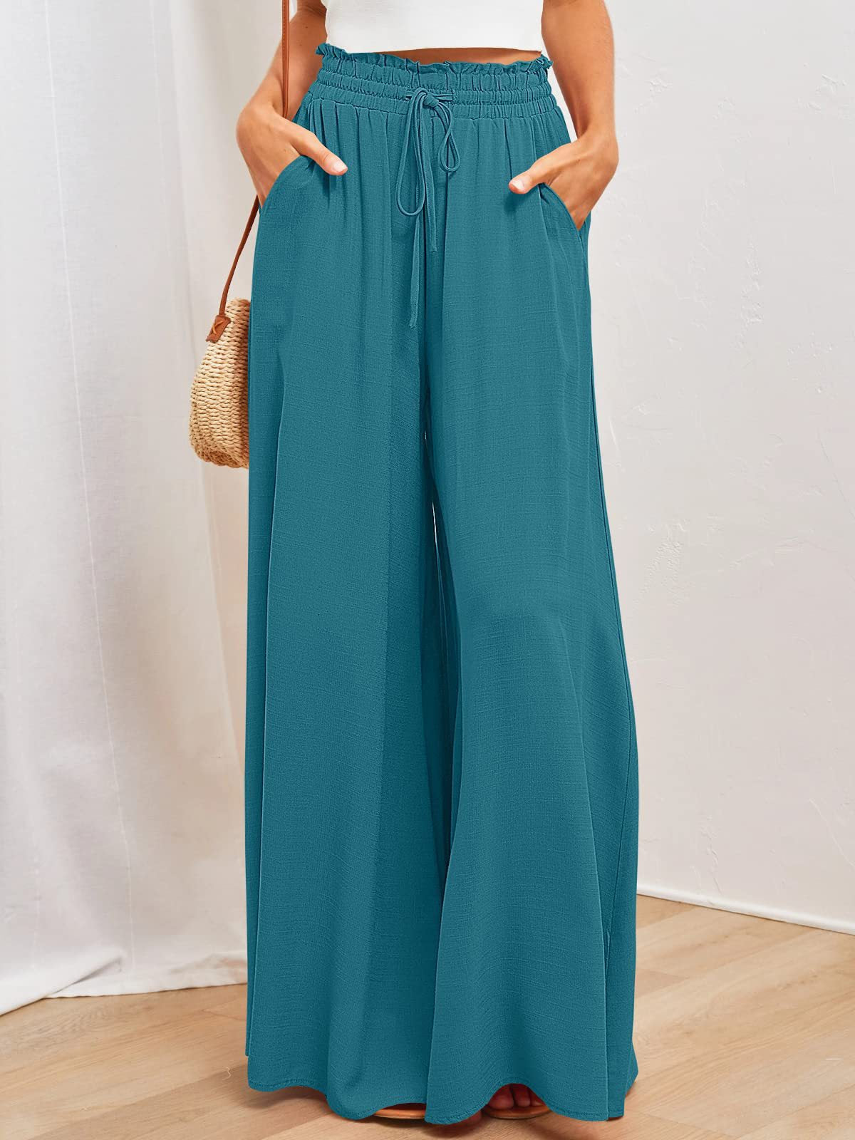 👖 50% OFF! ✨ Wide-Leg High-Waisted Pants – Cotton Blend, Loose Fit, Drawstring 🌿