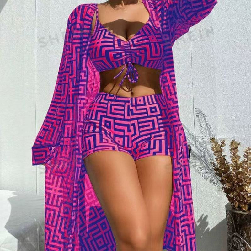 📢📢50% OFF !! ⏰Women's 3-Piece Geometric Print Swimwear Set