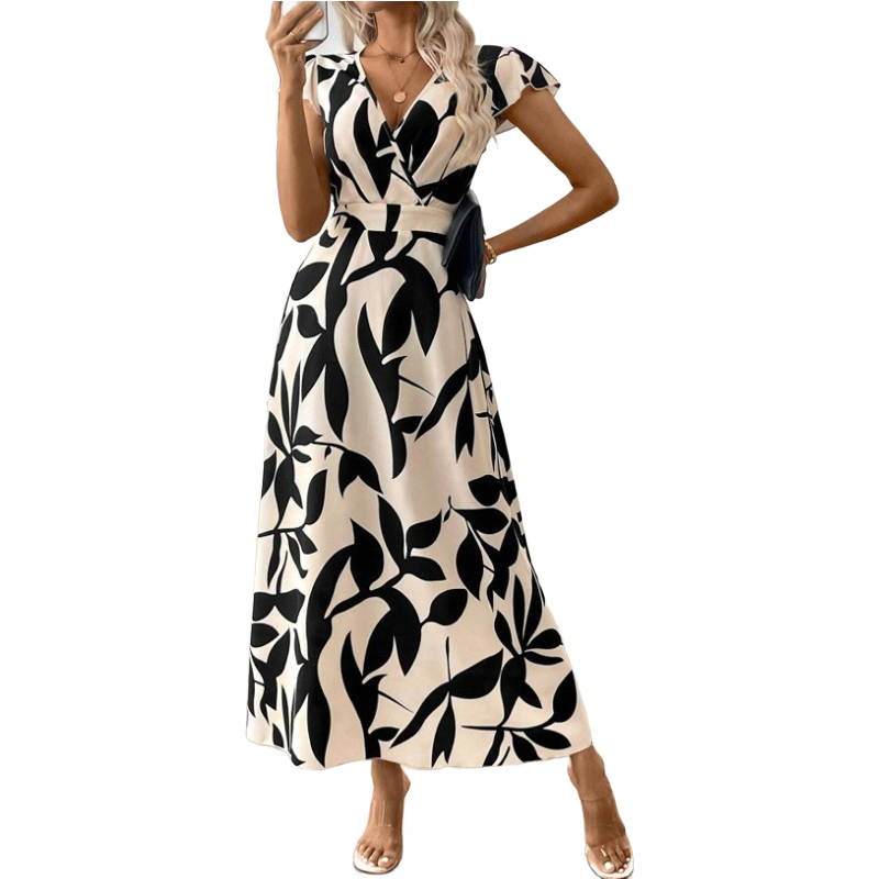 Women's Casual Printed V-Neck Ruffle Dress🌺👗