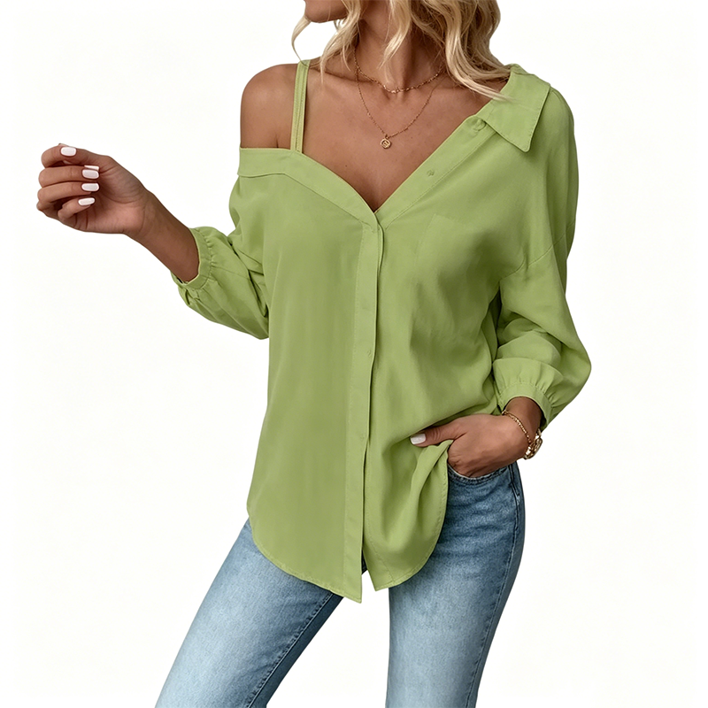 ๐ 50% OFF NOW! ๐ฅ Off-Shoulder Button-Up Top โ Crinkle texture & relaxed fit โ 5 colours, sizes S-XL โ perfect for summer, beach or casual chic ๐