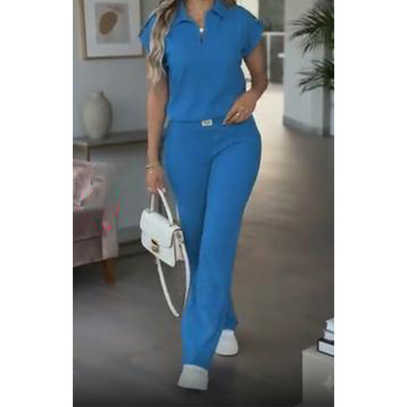 ๐ 50% OFF! ๐ฅ Women's Casual Top & Pants 2-Piece Set โ Chic, Wide-Leg, Gold Accents โจ