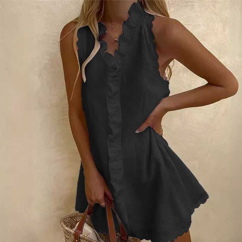 📢📢50% OFF !! ⏰Women's Ruffle Trim Button-Front Mini Dress