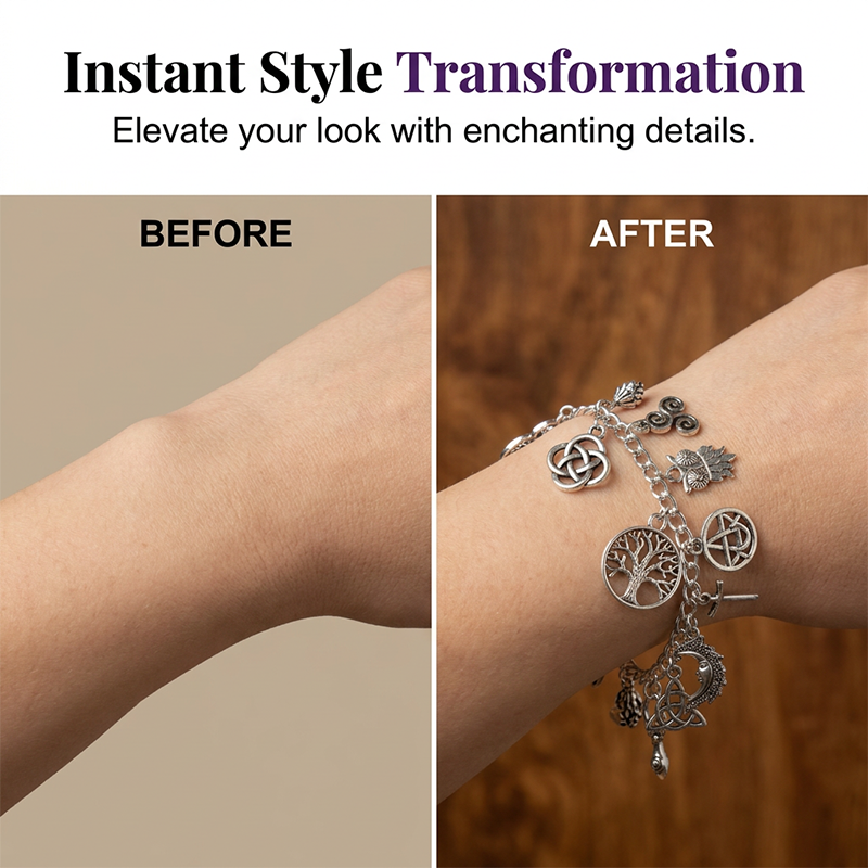 📿 50% OFF! ✨ Vintage Pagan Charm Bracelet – Spiritual Symbols, Antique Silver, Bohemian Style 🌙
