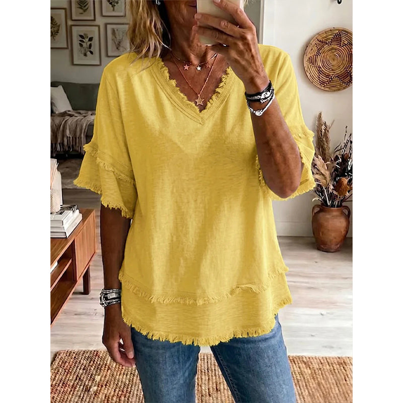 ๐โจ Stylish V-neck top โ breathable, loose fit, perfect for casual summer days!