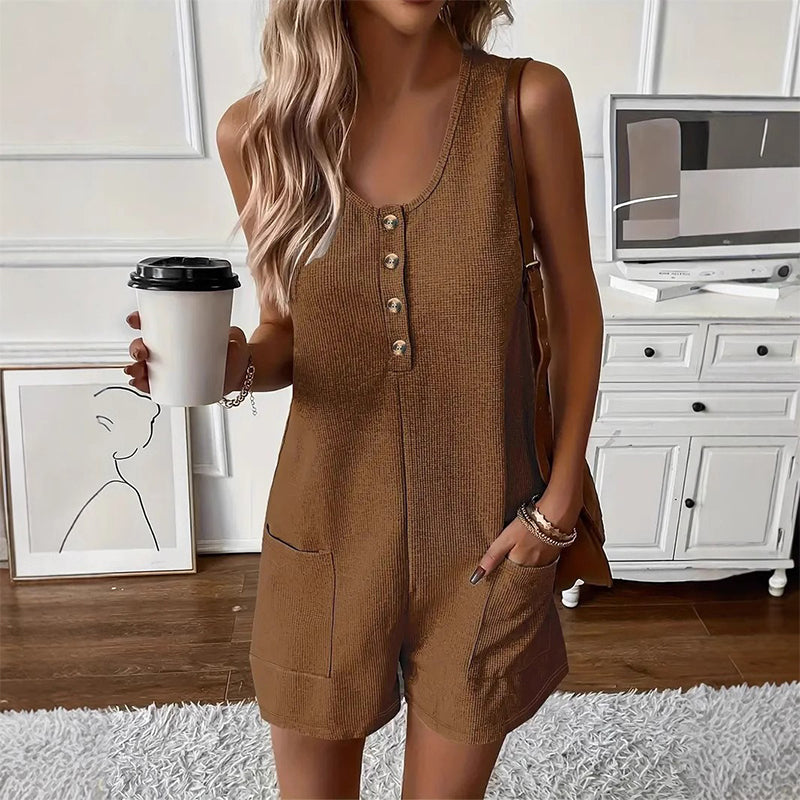 ๐ 50% OFF โ Limited Time โจ Women's Sleeveless Button-Front Romper โ Chic, Breezy & Effortless Style! | Flattering Fit, Perfect for Summer ๐ดโ๏ธ