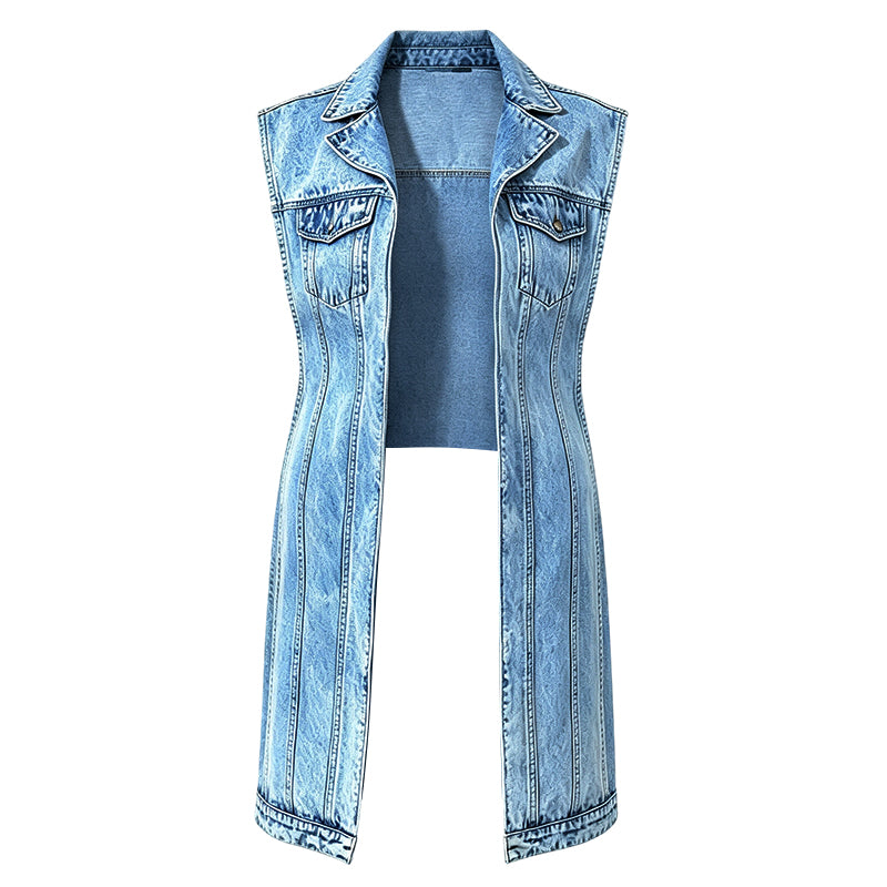 ๐ 2026 Sale โ Over 24,000 Sold! ๐ Women Sleeveless High Slit Denim Vest Dress Longline Jean Jacket