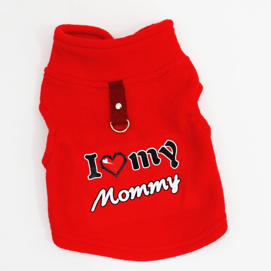 Warm Pet Sweater with Leash Ring & Love Dad and Mom Design
