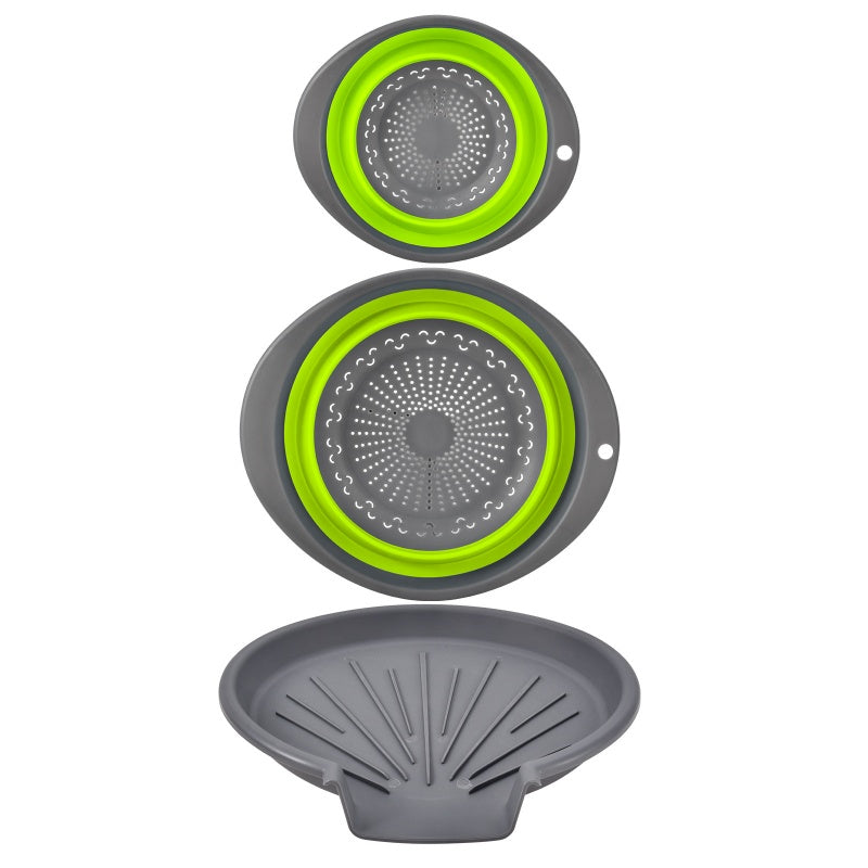3-Piece Collapsible Colander Set with Draining Base