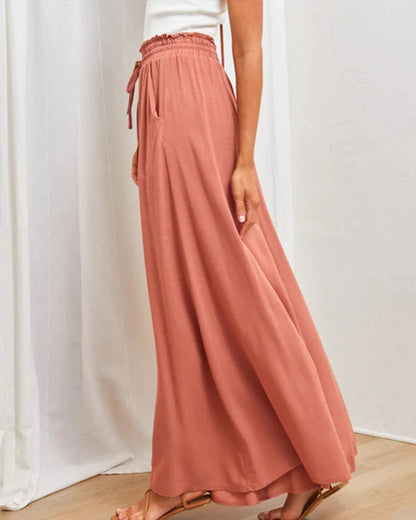 👖  50% OFF! ✨ Wide-Leg High-Waisted Pants – Cotton Blend, Loose Fit, Drawstring 🌿