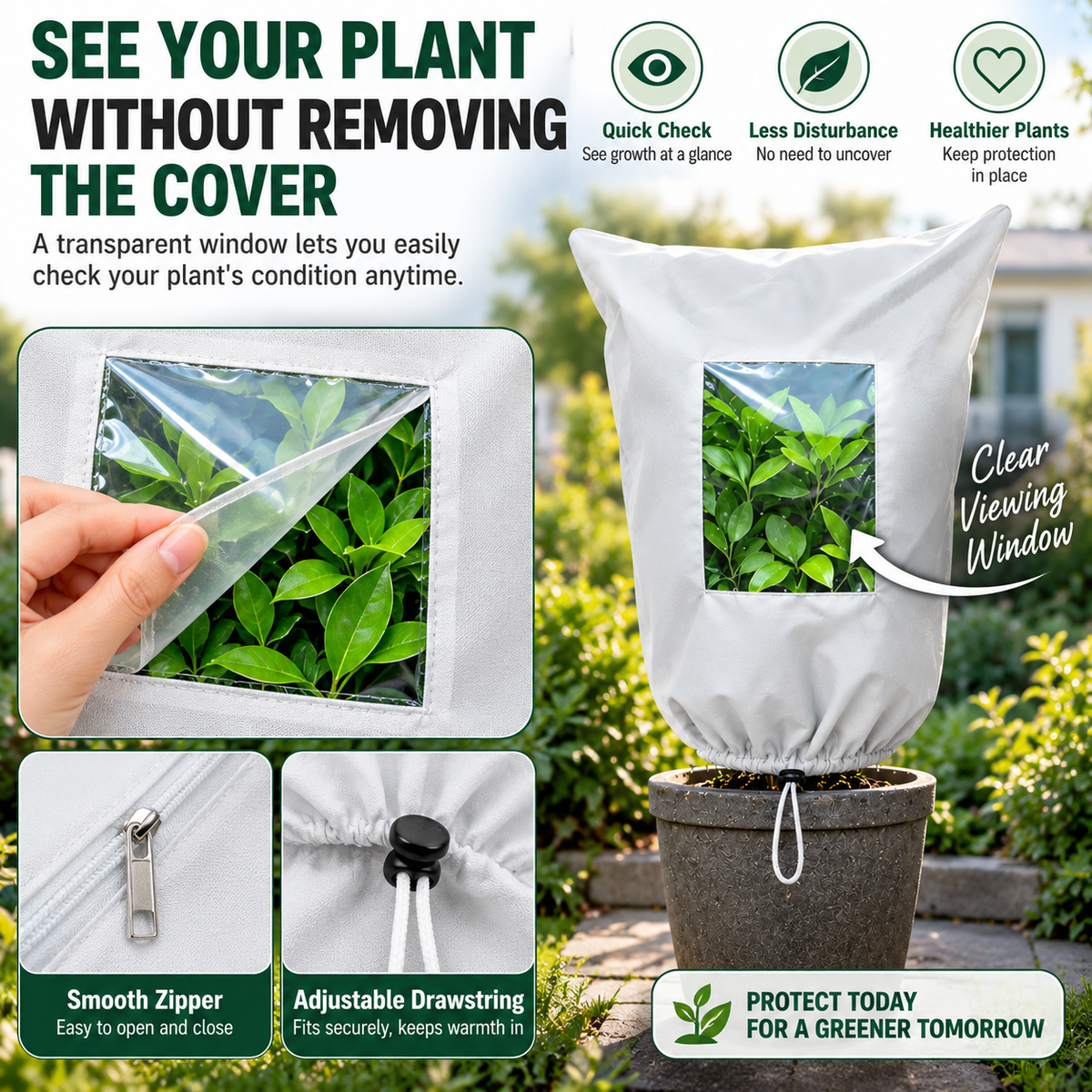 Plant Frost Protection Cover – Breathable Reusable Cover for Shrubs, Pots & Young Trees