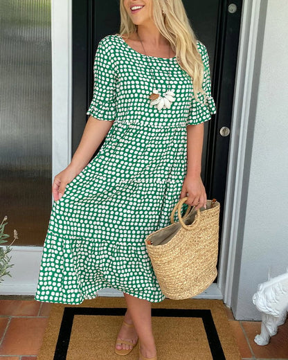 🔥Hot Sale 50% OFF!!💕Women's Polka Dot Midi Dress | Elegant Round Neck & Breathable Summer A-Line Dress | Chic Casual Mary Dress for Beach & City Strolls