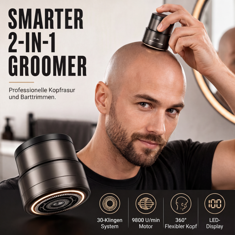 🪒50% OFF NOW! 2‑in‑1 Smart Electric Bald Head Shaver and Beard Trimmer with Digital Display, 30‑Blade Floating Head 9800RPM Motor, Rechargeable Groomer for Close Shave for Men