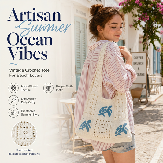 📢📢50% OFF !! ⏰Turtle Pattern Crochet Tote Bag