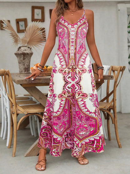 📢📢50% OFF !! ⏰Women’s Retro Print V-Neck Sleeveless Maxi Dress