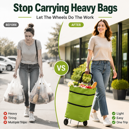 💥 Last Day! Special Sale 🛒 Foldable Grocery Cart Bag – The Rolling Shopping Bag That Saves Your Back