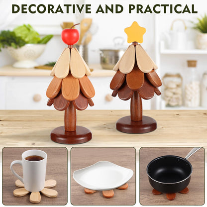 🎄 LIMITED‑TIME 49% OFF! 🔥 Natural Wooden Tree Trivets for Hot Dishes – Festive, Foldable, Durable ✨