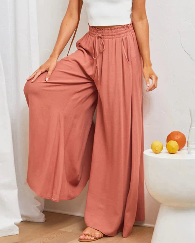 👖  50% OFF! ✨ Wide-Leg High-Waisted Pants – Cotton Blend, Loose Fit, Drawstring 🌿