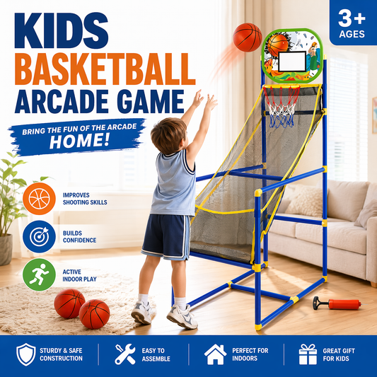 🥳2026 HOT SALE🥳💞50K+ SOLD!🏀🎯Kids‘ Indoor Basketball Arcade Game – Auto ball return, sturdy & safe. 4 balls + pump included. Quick setup, endless fun! 🧒💨