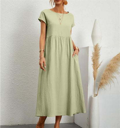 🌸50% OFF NOW! 🌸Summer Fashion Solid Color Cotton Linen Pocket Dress