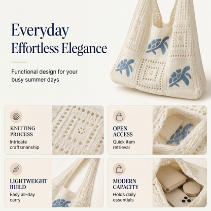 📢📢50% OFF !! ⏰Turtle Pattern Crochet Tote Bag