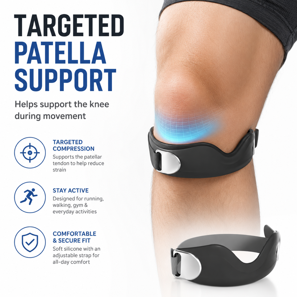 🔥50% OFF！⏰️ Silicone Patella Knee Strap for Knee Pain Relief🦵