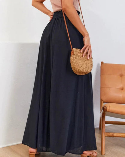 👖  50% OFF! ✨ Wide-Leg High-Waisted Pants – Cotton Blend, Loose Fit, Drawstring 🌿