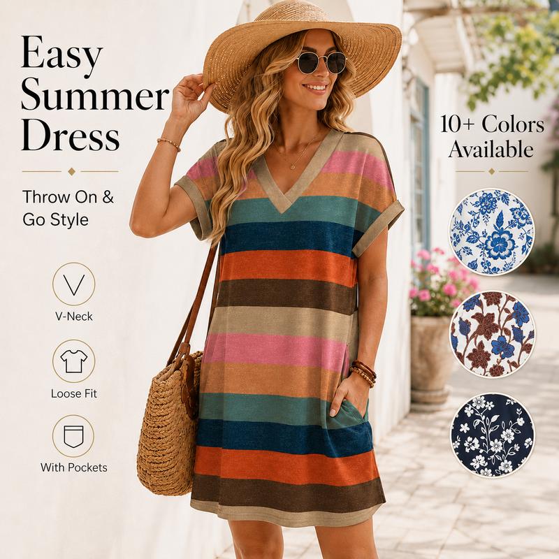 🎁50% OFF💥Women's Summer Casual V-Neck T-Shirt Dress🌸