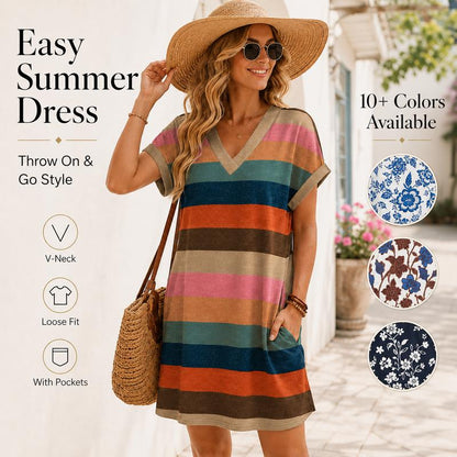 🎁50% OFF💥Women's Summer Casual V-Neck T-Shirt Dress🌸