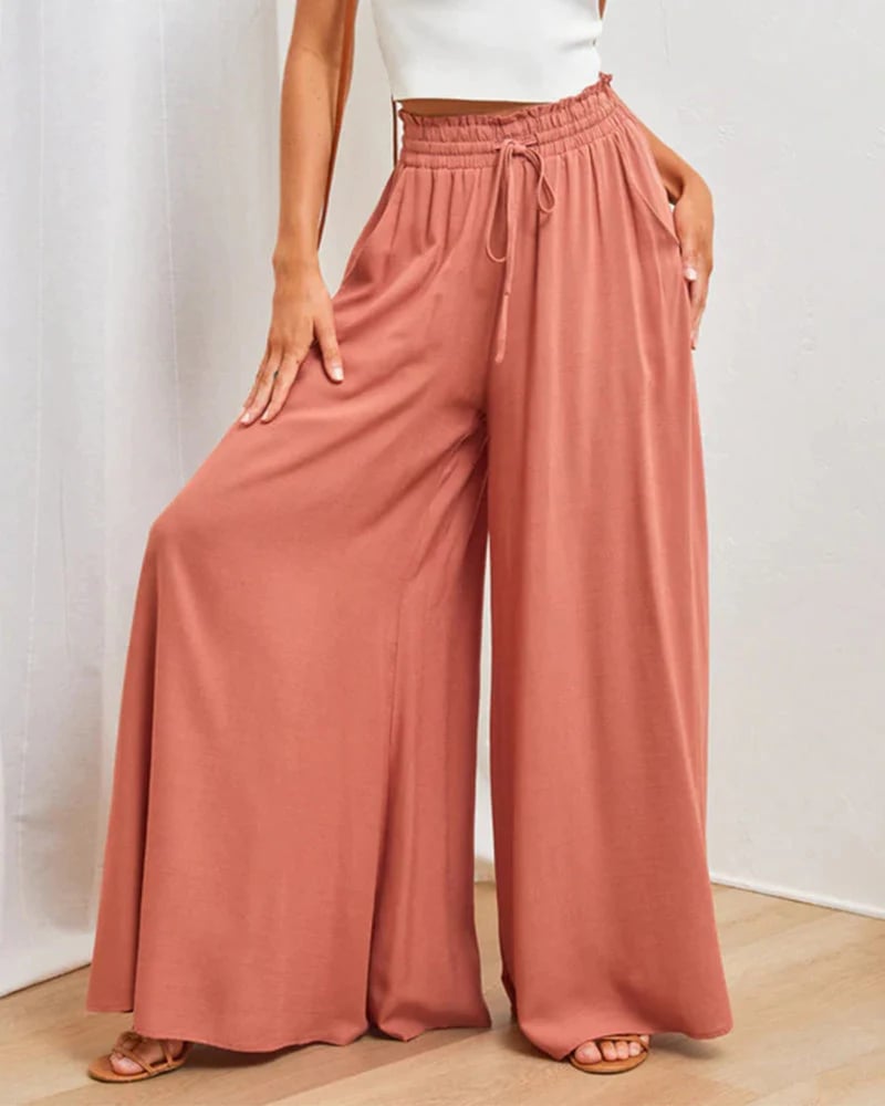 👖  50% OFF! ✨ Wide-Leg High-Waisted Pants – Cotton Blend, Loose Fit, Drawstring 🌿