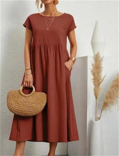 🌸50% OFF NOW! 🌸Summer Fashion Solid Color Cotton Linen Pocket Dress