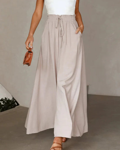 👖  50% OFF! ✨ Wide-Leg High-Waisted Pants – Cotton Blend, Loose Fit, Drawstring 🌿