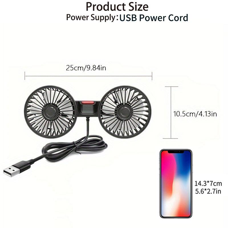 📢📢50% OFF !! ⏰ Dual Head USB Car Seat Fan – 360° Rotatable, 3 Speeds, Quiet & Powerful 🚗