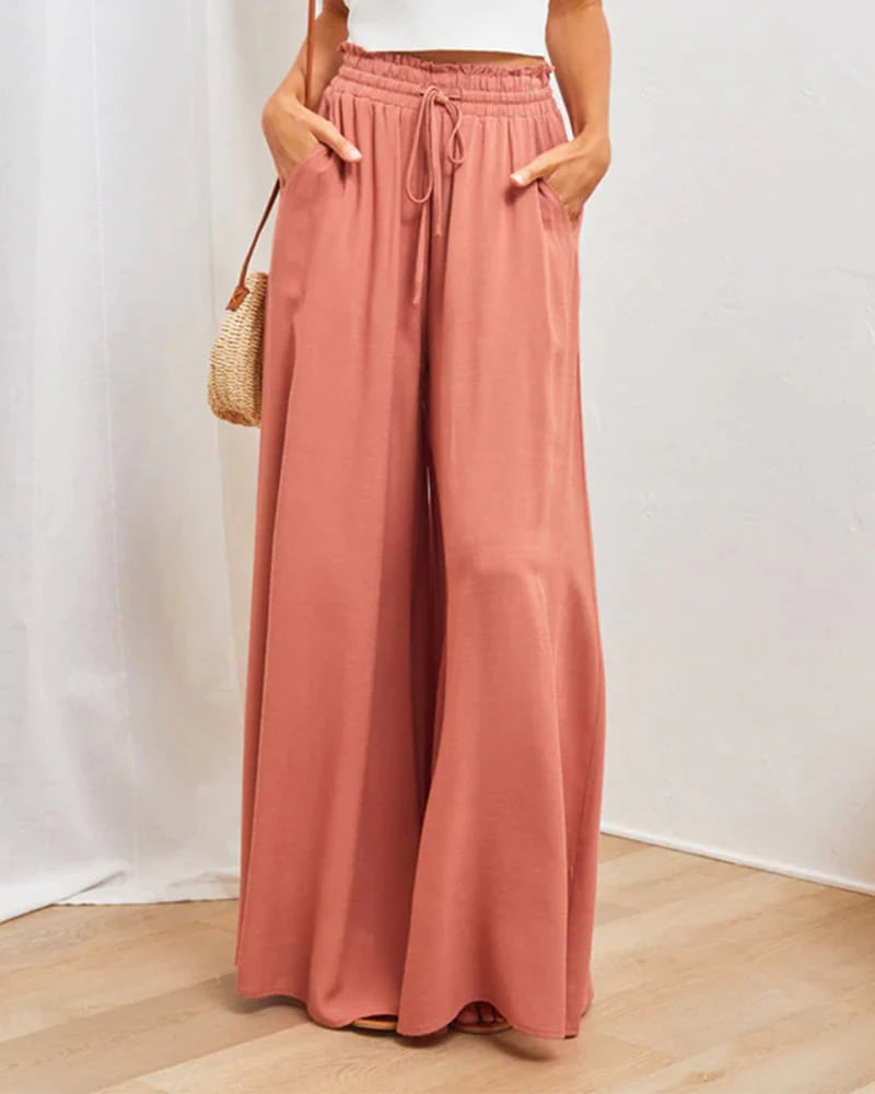 👖  50% OFF! ✨ Wide-Leg High-Waisted Pants – Cotton Blend, Loose Fit, Drawstring 🌿