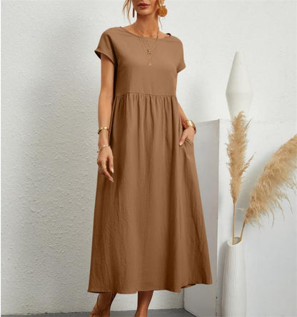 🌸50% OFF NOW! 🌸Summer Fashion Solid Color Cotton Linen Pocket Dress