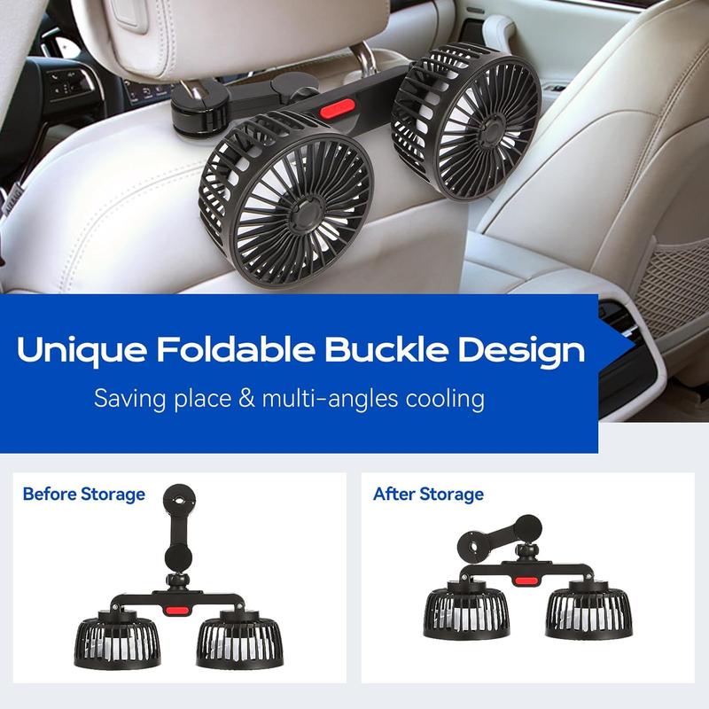 📢📢50% OFF !! ⏰ Dual Head USB Car Seat Fan – 360° Rotatable, 3 Speeds, Quiet & Powerful 🚗