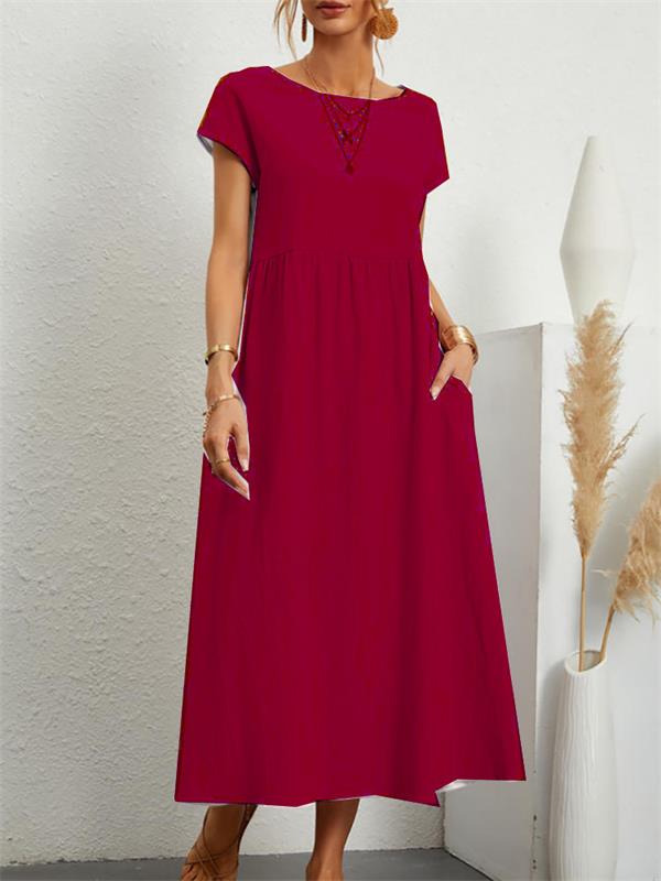 🌸50% OFF NOW! 🌸Summer Fashion Solid Color Cotton Linen Pocket Dress