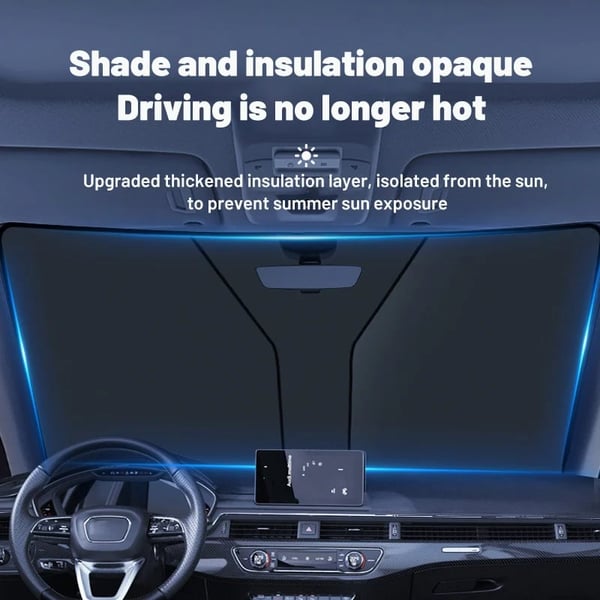 🚗 LIMITED-TIME 50% OFF! ✨ Windshield Sunshade Foldable Sun Shield – UV Protection, Includes Steering Wheel Cover, Pouch ☀️