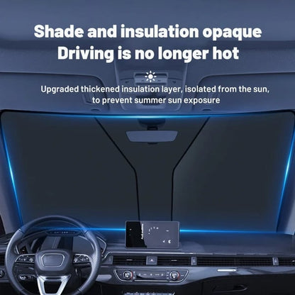 🚗 LIMITED-TIME 50% OFF! ✨ Windshield Sunshade Foldable Sun Shield – UV Protection, Includes Steering Wheel Cover, Pouch ☀️