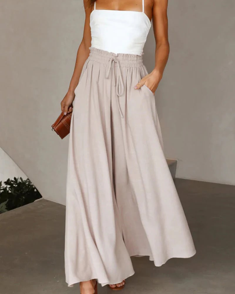 👖  50% OFF! ✨ Wide-Leg High-Waisted Pants – Cotton Blend, Loose Fit, Drawstring 🌿