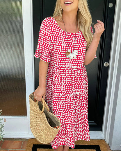 🔥Hot Sale 50% OFF!!💕Women's Polka Dot Midi Dress | Elegant Round Neck & Breathable Summer A-Line Dress | Chic Casual Mary Dress for Beach & City Strolls