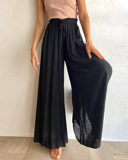 👖  50% OFF! ✨ Wide-Leg High-Waisted Pants – Cotton Blend, Loose Fit, Drawstring 🌿