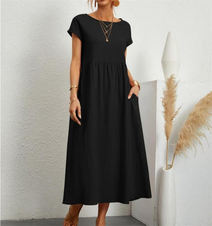 🌸50% OFF NOW! 🌸Summer Fashion Solid Color Cotton Linen Pocket Dress