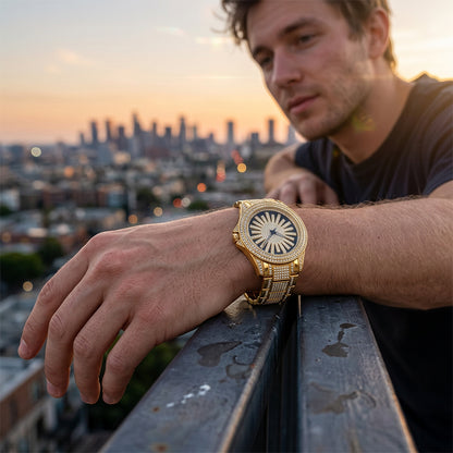 🔥2026 New Arrival ＆ Hot Sale🔥 Men's Iced-Out Watch with Rotating Dial – Sparkling Crystals, Precise Quartz & Butterfly Clasp ✨