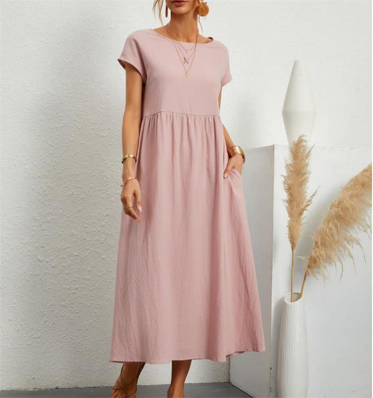 🌸50% OFF NOW! 🌸Summer Fashion Solid Color Cotton Linen Pocket Dress