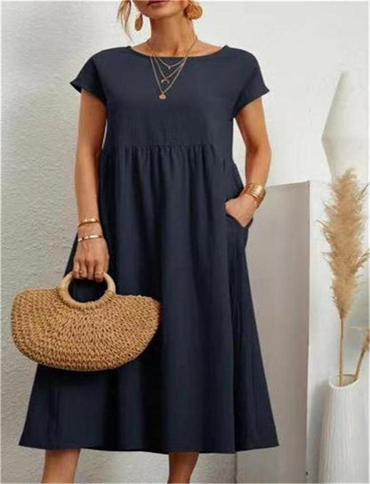 🌸50% OFF NOW! 🌸Summer Fashion Solid Color Cotton Linen Pocket Dress