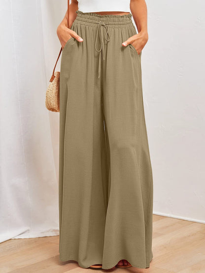 👖  50% OFF! ✨ Wide-Leg High-Waisted Pants – Cotton Blend, Loose Fit, Drawstring 🌿