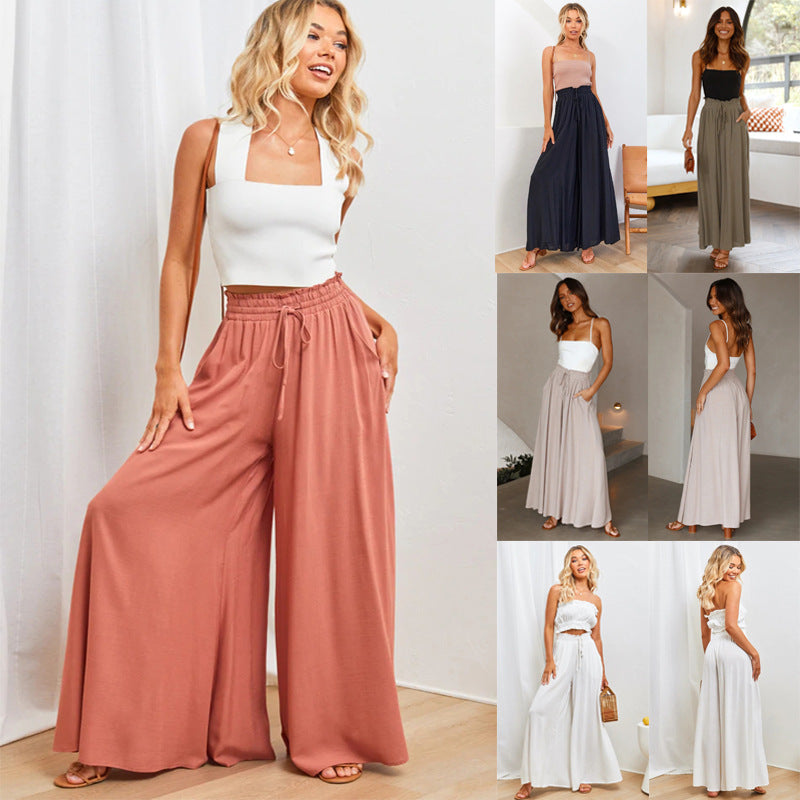 👖  50% OFF! ✨ Wide-Leg High-Waisted Pants – Cotton Blend, Loose Fit, Drawstring 🌿