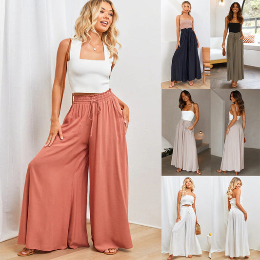 👖  50% OFF! ✨ Wide-Leg High-Waisted Pants – Cotton Blend, Loose Fit, Drawstring 🌿