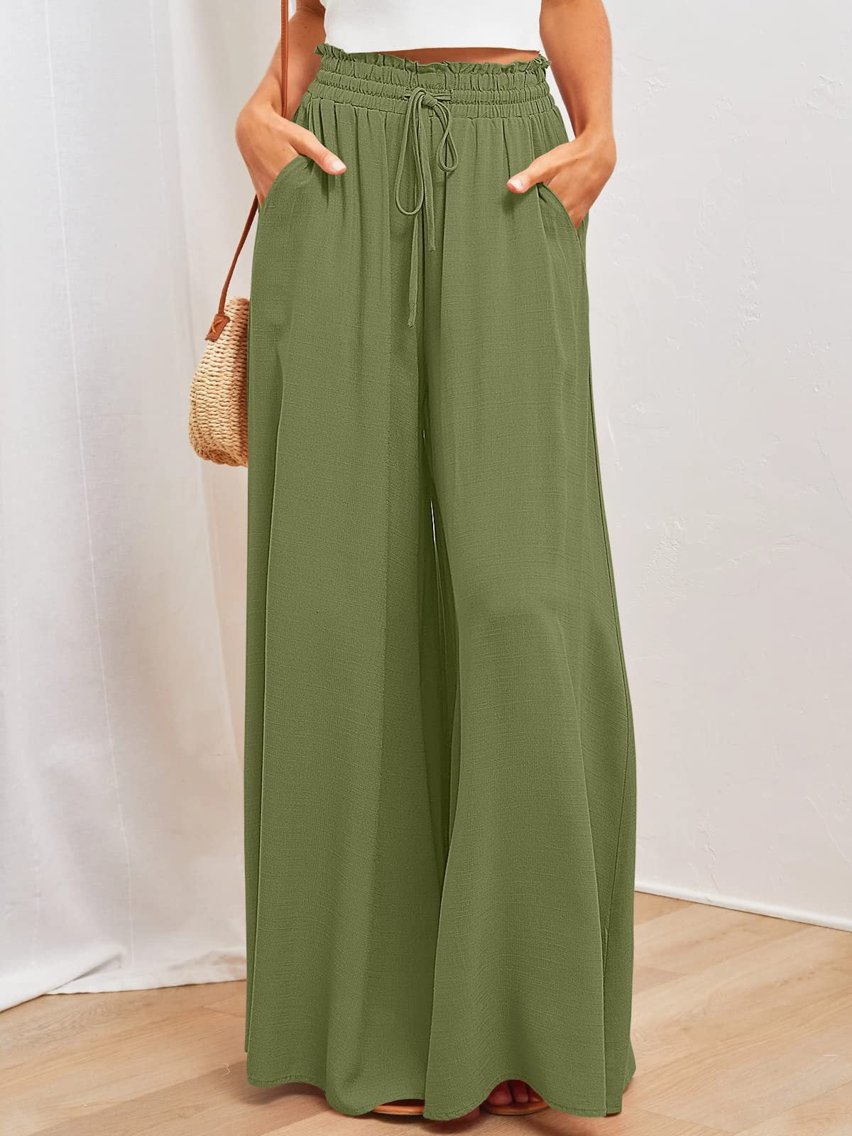 👖  50% OFF! ✨ Wide-Leg High-Waisted Pants – Cotton Blend, Loose Fit, Drawstring 🌿